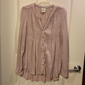 Blush pink long sleeved button up top